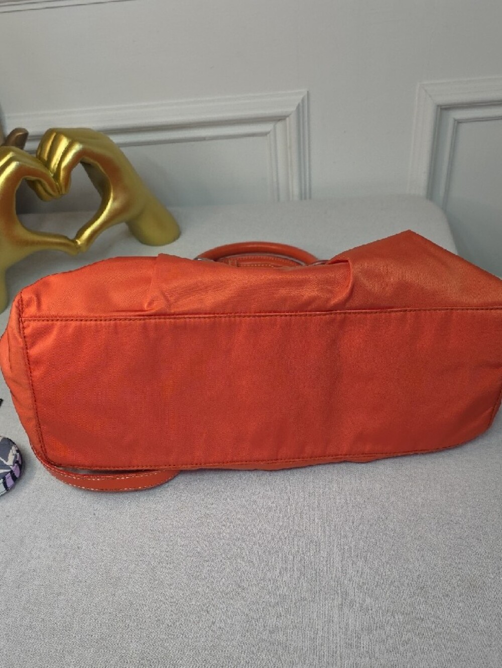 Prada Ruched Nylon Shoulder Bag in Papaya orange - Picture 9 of 12